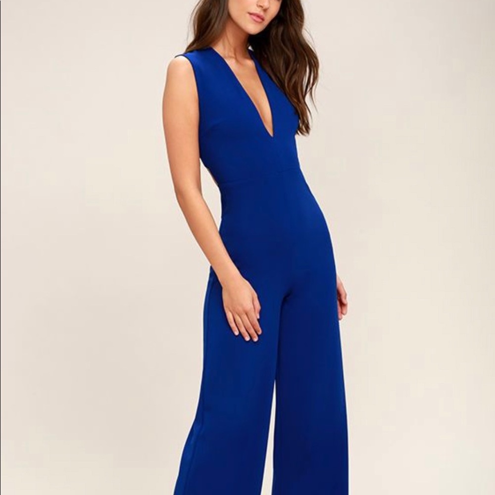 Lulu’s Thinking Out Loud Royal Blue Jumpsuit - size M